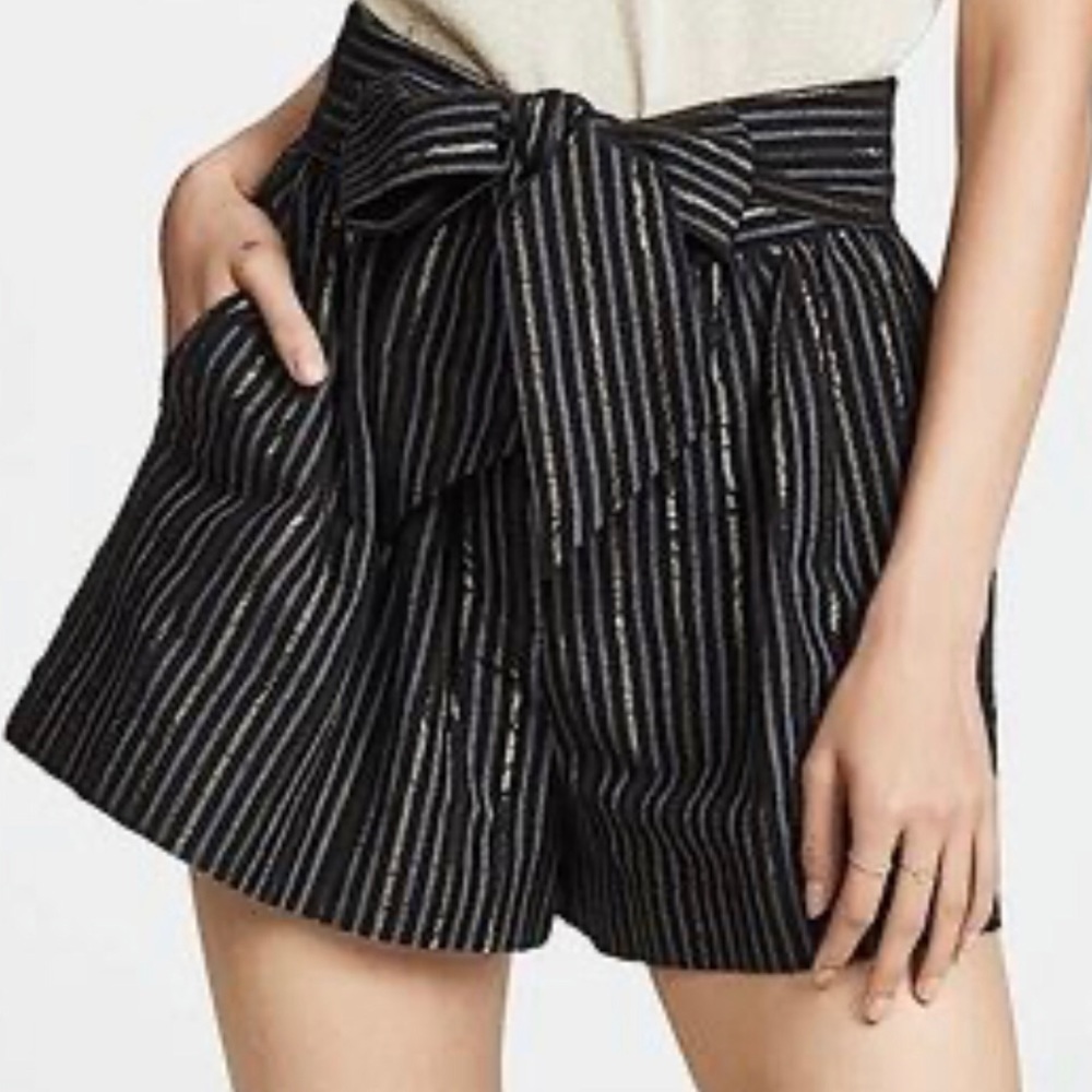 Plus 24 Wide leg paper bag waist belted Black/White Striped Shorts